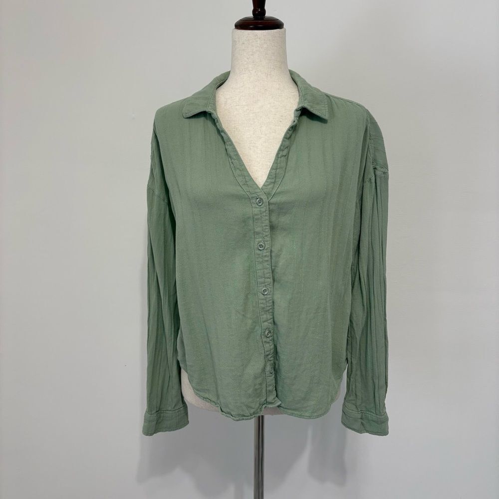 Cloth & Stone Green Linen Blend Button Up Long Sleeve Shirt Sz L